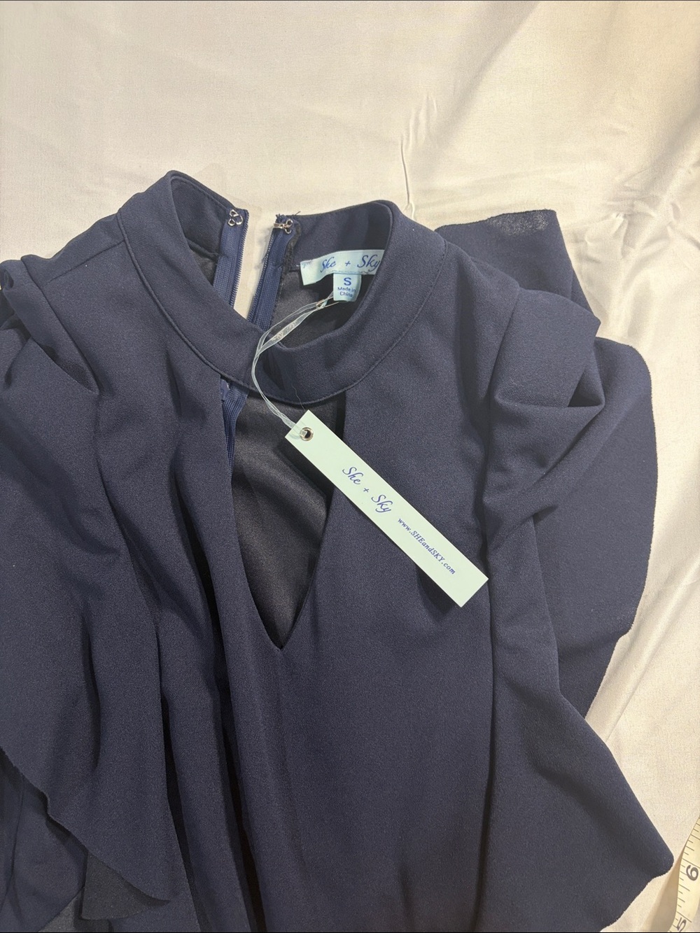 She + Sky Navy Ruffle Shift Mini Dress - Picture 7 of 8